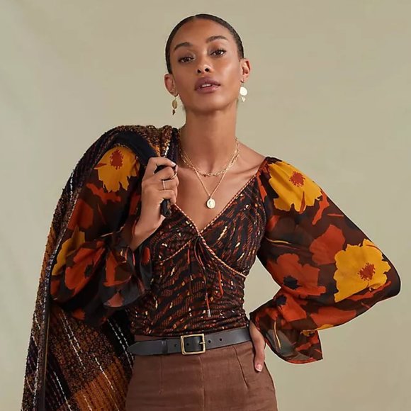 Anthropologie Tops - Anthropologie Abstract Puff-Sleeved Blouse: Size S